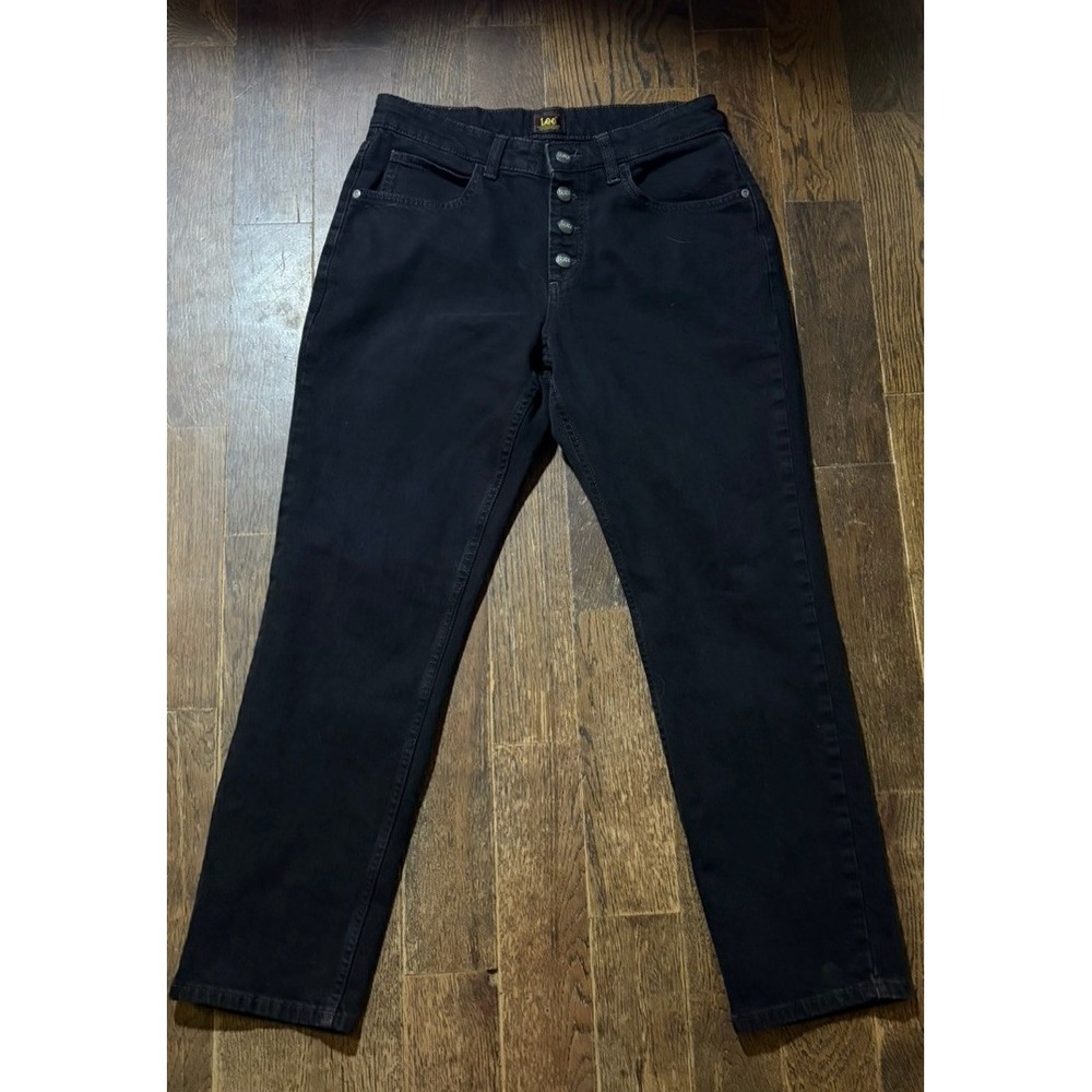Lee Jeans Womens 8 Button Up Black Denim Straight Leg High Rise Vintage